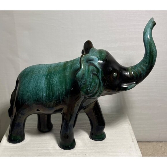 Blue Mountain Pottery Elephant Figure Green & Black Drip Glaze 8" Canada READ - Picture 3 of 10